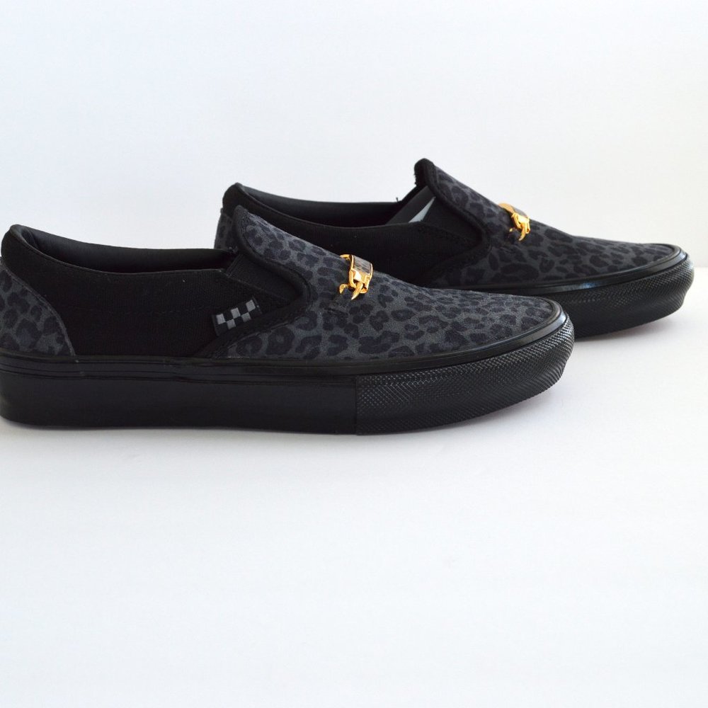 VANS SKATE SLIP ON CHER STRAUBERRY CHEETAH GRAY BLACK SNEAKER SHOES NEW - Picture 2 of 8